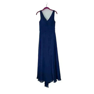 Azazie Bianca Dark Navy Chiffon Maxi Bridesmaid Formal Dress Womens 32 Inch Bust